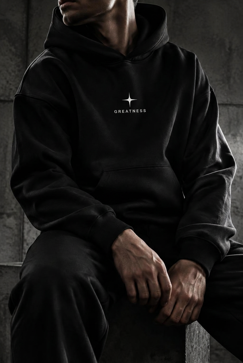 Detail of a GREATNESS heavyweight hoodie